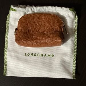 Longchamp Small Tan Leather Zip Pouch NWOT